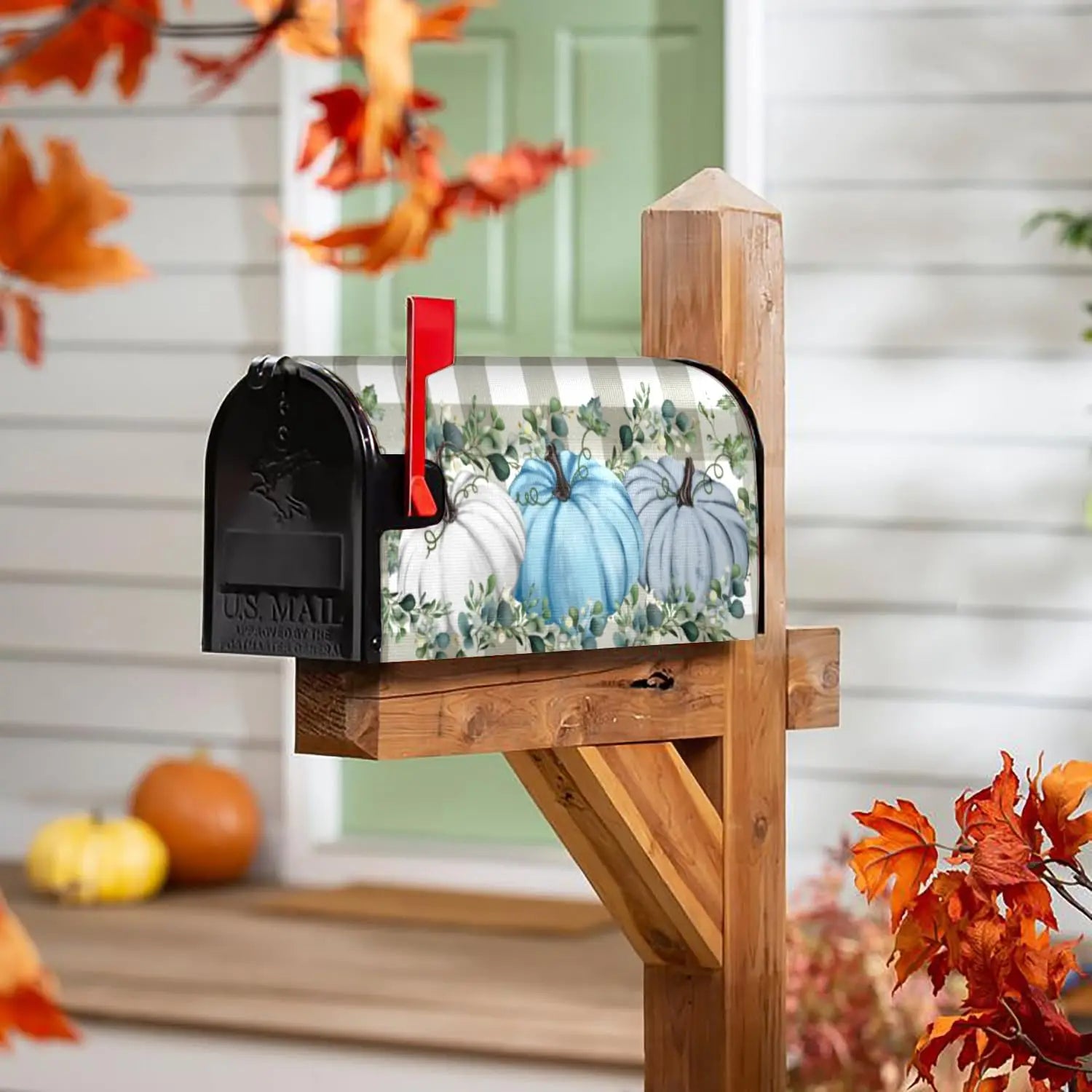 Blue Pumpkin Mailbox Cover